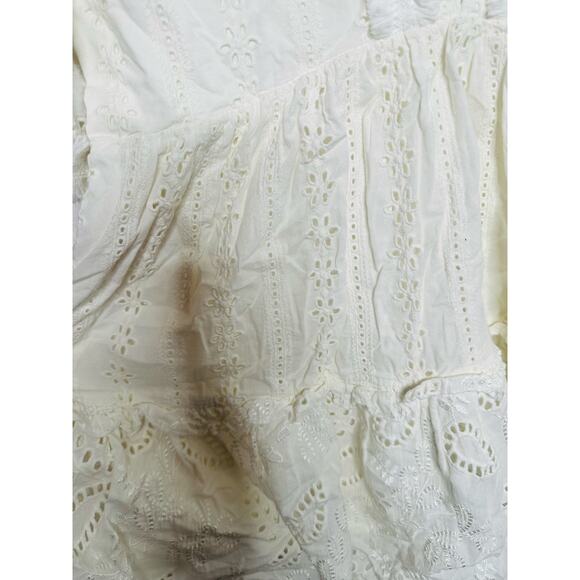 N12H White Cotton Eyelet Pure Peasant Three Quarter Sleeve Poppy Dress XS US 0 - Picture 11 of 16